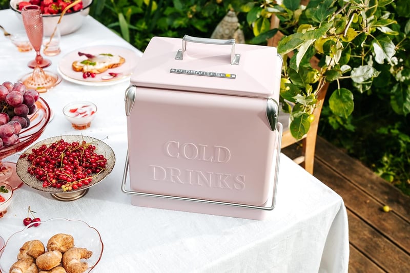 Permasteel Hordozható Hűtőbox 13L Retro Piknik Cooler Utazáshoz - pink, S