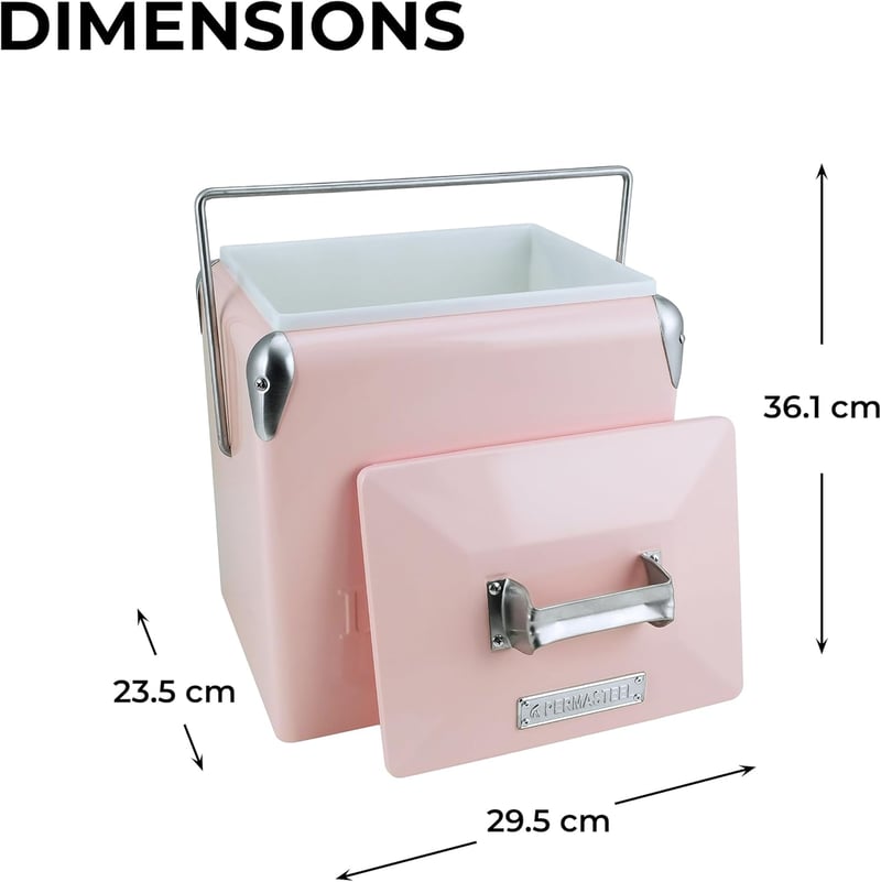 Permasteel Hordozható Hűtőbox 13L Retro Piknik Cooler Utazáshoz - pink, S