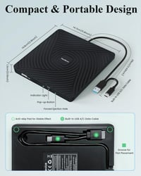 Externá DVD mechanika PeroBuno USB 3.0 Type-C, ultra tenká 0,5-palcová optická mechanika CD DVD RW pre notebook, PC, MacBook, Windows, Linux, Mac OS 7