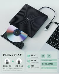 Externá DVD mechanika PeroBuno USB 3.0 Type-C, ultra tenká 0,5-palcová optická mechanika CD DVD RW pre notebook, PC, MacBook, Windows, Linux, Mac OS 3