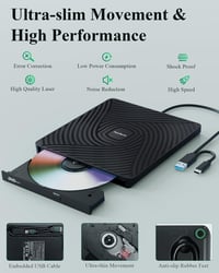 Externá DVD mechanika PeroBuno USB 3.0 Type-C, ultra tenká 0,5-palcová optická mechanika CD DVD RW pre notebook, PC, MacBook, Windows, Linux, Mac OS 8