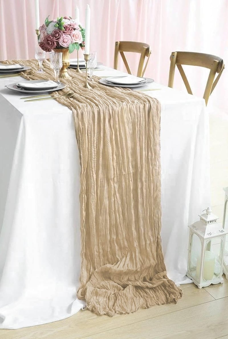 Pesonlook 2db Cheesecloth Asztali Futó 90x300cm Világosbarna Rustic Boho Esküvő Születésnap - 2Pack, Light Brown