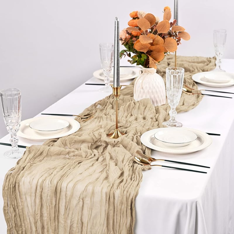 Pesonlook 2db Cheesecloth Asztali Futó 90x300cm Világosbarna Rustic Boho Esküvő Születésnap - 2Pack, Light Brown