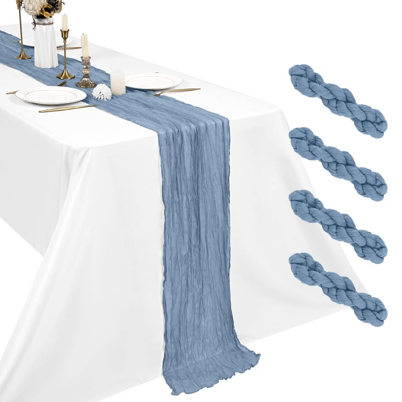 Pesonlook 4 ks syrová utierka ako behúň na stôl, púdrová modrá, 45 x 275 cm, boho gázovinová dekorácia na stôl na svadbu, oslavu bábätka a narodeniny