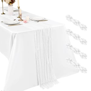 Pesonlook Gázos asztali futó, fehér, 45x275 cm, 4 db, bohó stílusú, esküvői, babaváró és születésnapi dekorációhoz