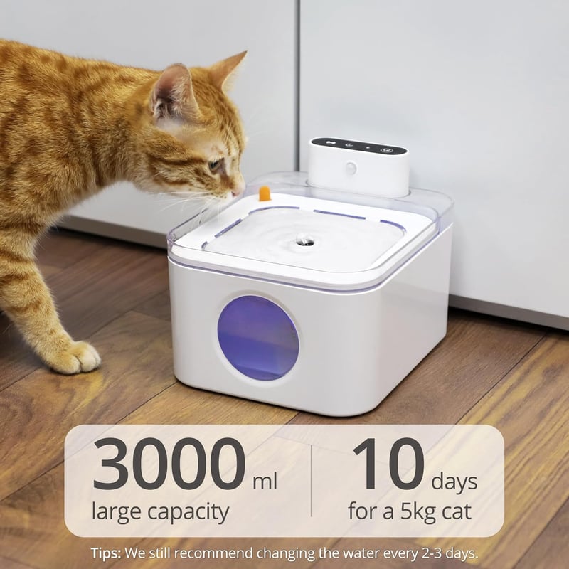 Petace Vezeték nélküli Macska Ivófontána Mozgásérzékelővel, 3L, 5200 mAh Akkumulátor