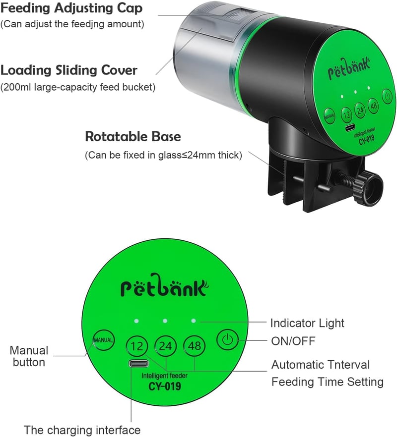 Petbank Automata Haletetõ 200ml USB-C Töltéssel Akváriumhoz Zöld