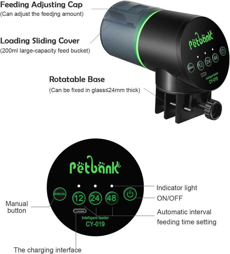 Petbank Automata Haletetõ USB-C Töltéssel 200ml Akvárium Halak Etetéséhez