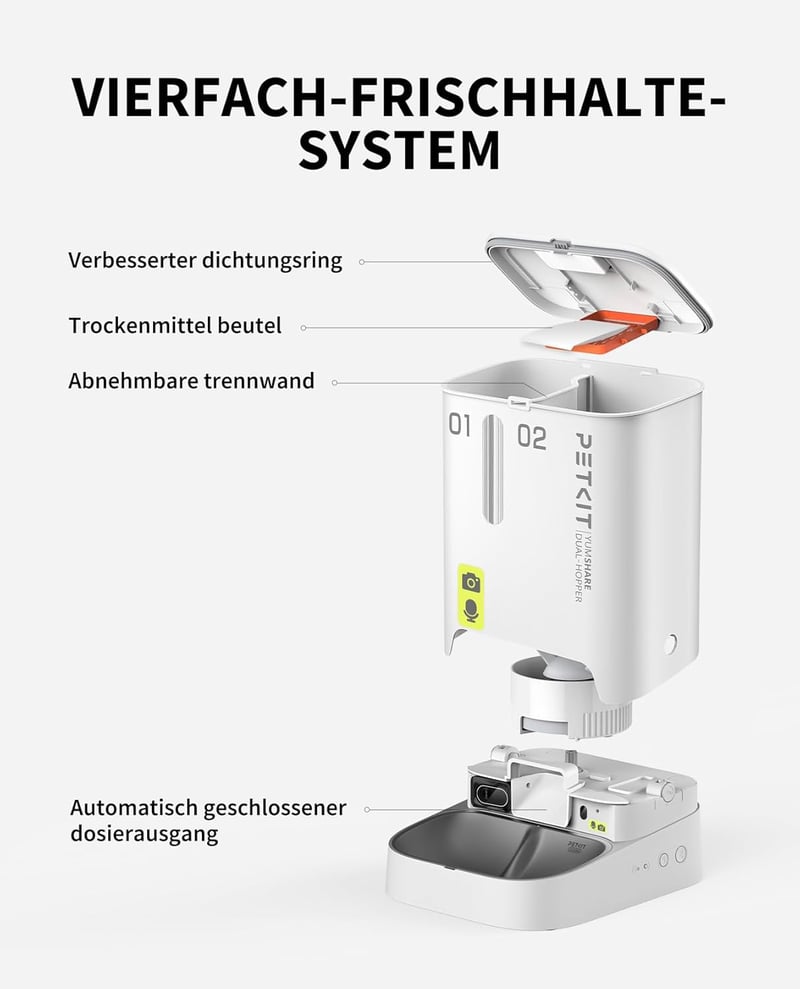 PETKIT Automata Macskaeledel Adagoló 2 Tálcával és Kamerával, 5L Kapacitás