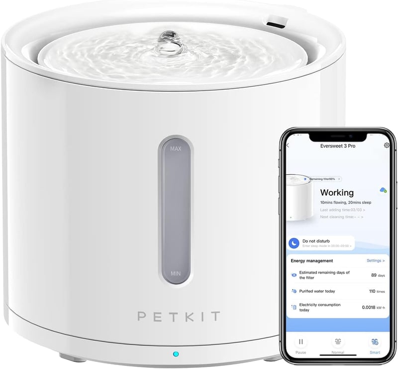 PETKIT Automata Okos Ivókút Macskáknak és Kutyáknak - 2L Vízszintjelzővel, Vezeték Nélküli Szivattyúval, Applikációval Vezérelhető, Ultra Cs