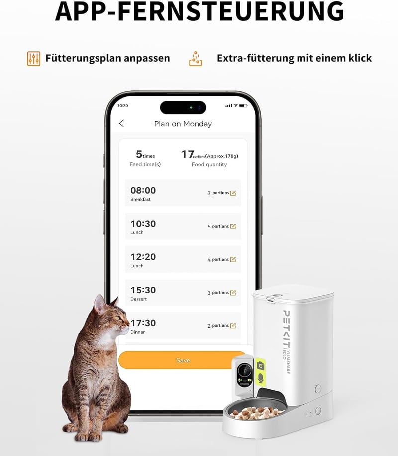PETKIT YUMSHARE Solo kamerás automata etető macskáknak és kutyáknak, 3L, WiFi app vezérlés