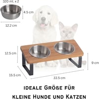 PETLINUS Emelt Macska Tálca Rozsdamentes Acacia Fa Állvánnyal 5
