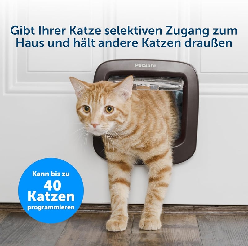 PetSafe Mikrochipes Macskaajtó - Kizárólagos Belépés 7 kg-ig, Egyszerű Telepítés, 4-irányú Zárrendszer, Energiatakarékos, Huzatgátló, Barna