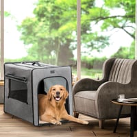 Petsfit prijenosni kavez za velike pse, plišani madrac debljine 3 cm, za unutarnju i vanjsku upotrebu, svijetlosiva boja, 79x53,5x66 cm 7