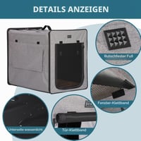 Petsfit prijenosni kavez za velike pse, plišani madrac debljine 3 cm, za unutarnju i vanjsku upotrebu, svijetlosiva boja, 79x53,5x66 cm 4