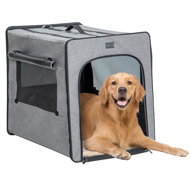 Petsfit prijenosni kavez za velike pse, plišani madrac debljine 3 cm, za unutarnju i vanjsku upotrebu, svijetlosiva boja, 79x53,5x66 cm