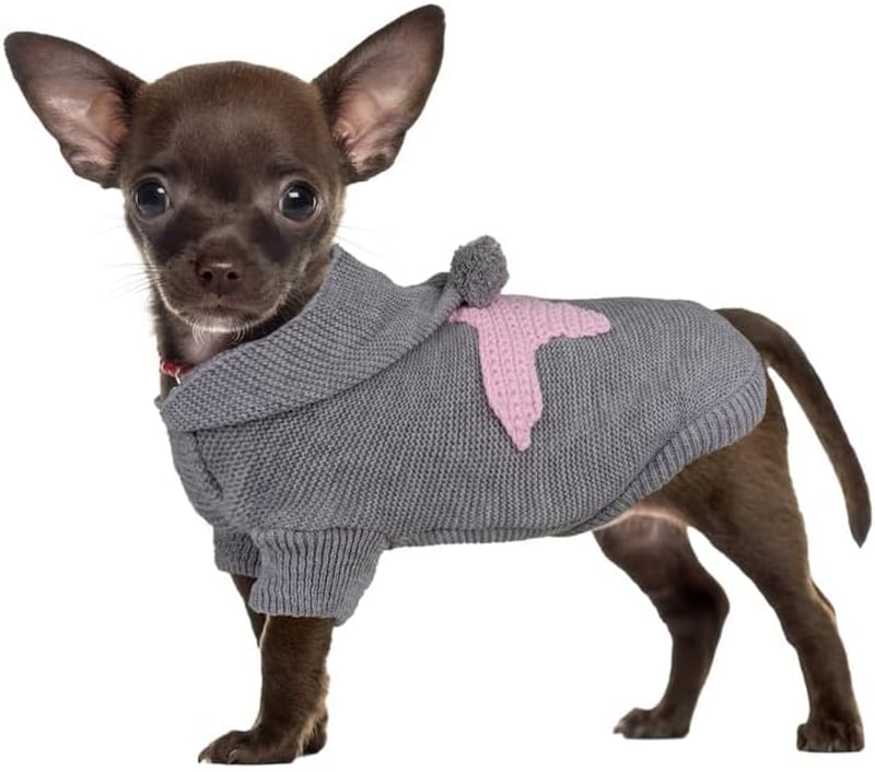 PetSmiler Kutyapulóver Kapucnival - Kötött Téli Ruha Kis Kutyáknak Chihuahua 1,5-10 kg Világosszürke M Méret