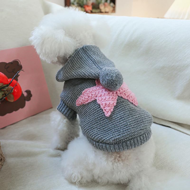 PetSmiler Kutyapulóver Kapucnival - Kötött Téli Ruha Kis Kutyáknak Chihuahua 1,5-10 kg Világosszürke M Méret