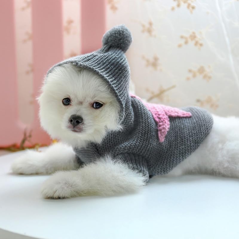PetSmiler Kutyapulóver Kapucnival - Kötött Téli Ruha Kis Kutyáknak Chihuahua 1,5-10 kg Világosszürke M Méret