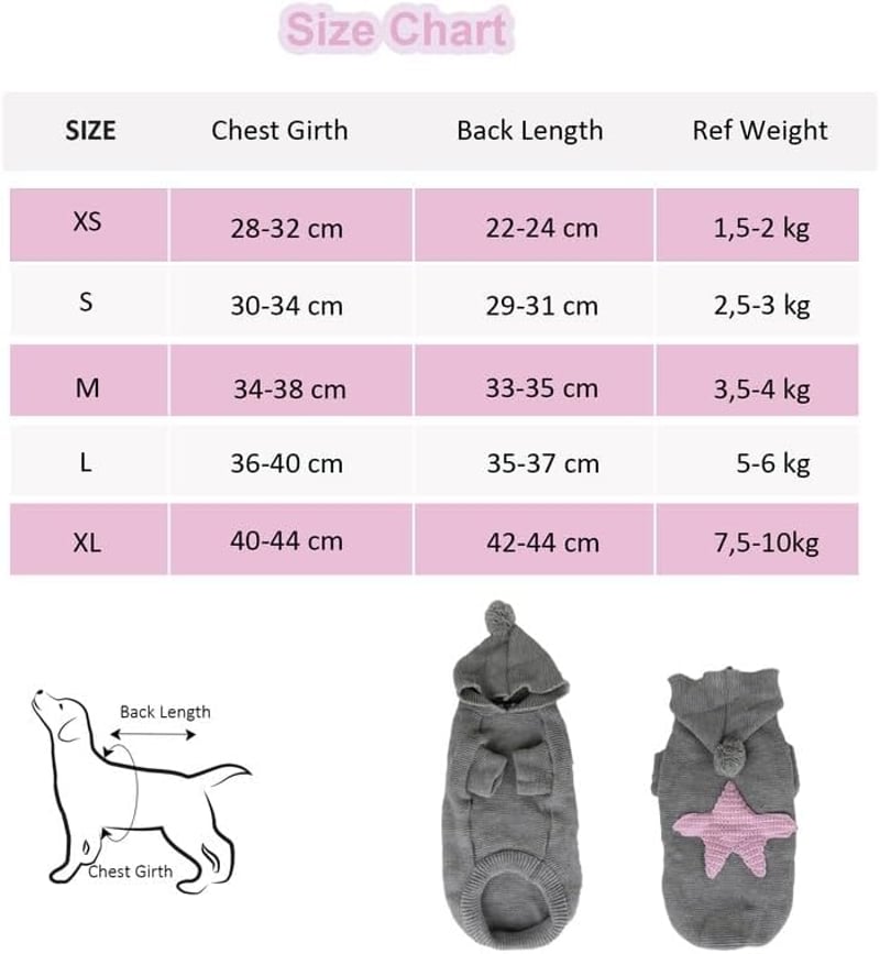 PetSmiler Kutyapulóver Kapucnival - Kötött Téli Ruha Kis Kutyáknak Chihuahua 1,5-10 kg Világosszürke M Méret
