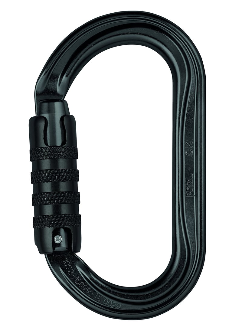 Oválna karabína Petzl OK Triact-Lock – Ľahká horolezecká karabína, čierna