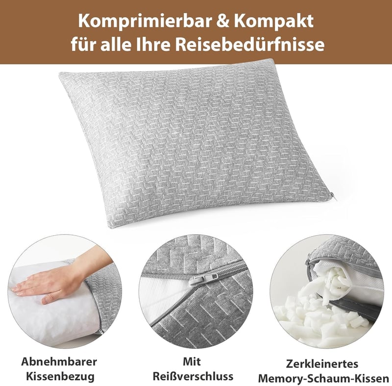 PEUJEW Utazó Memóriahabos Párna Lélegző Puha Autó Kempingezés Repülő