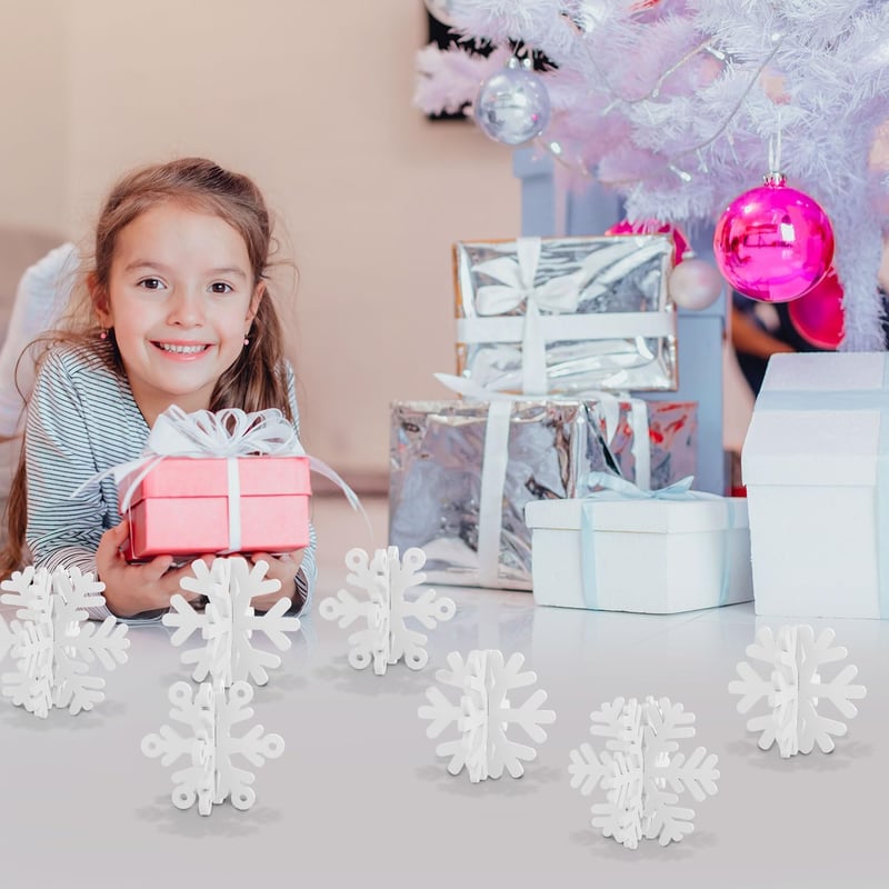 PEUTIER 16 db Fa Hópehely Karácsony Asztal Dekoráció 3D Fehér Díszítés