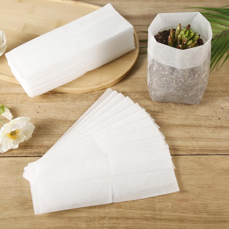 PEUTIER 200 db Biodegradálható Növénytasak 16x20 cm - Légáteresztő Textil Ültetőzsák Zöldségekhez, Virágokhoz, Palántákhoz - Fehér Kertészet