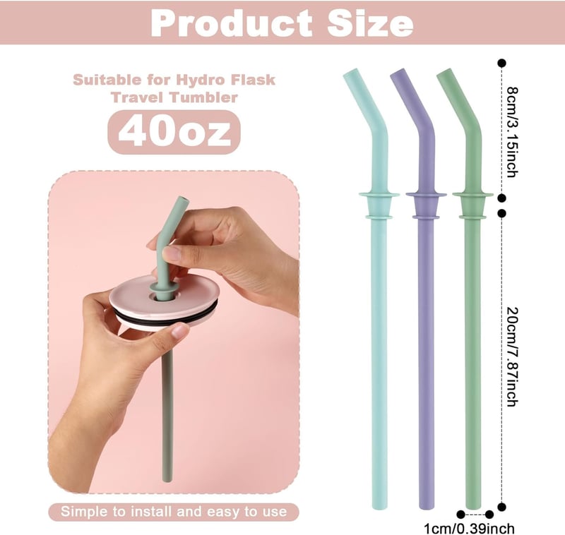 PEUTIER 3db Szilikon Szívószál Hydro Flask 40oz Termoszhoz, BPA-Mentes Újrahasználható Kiegészítő