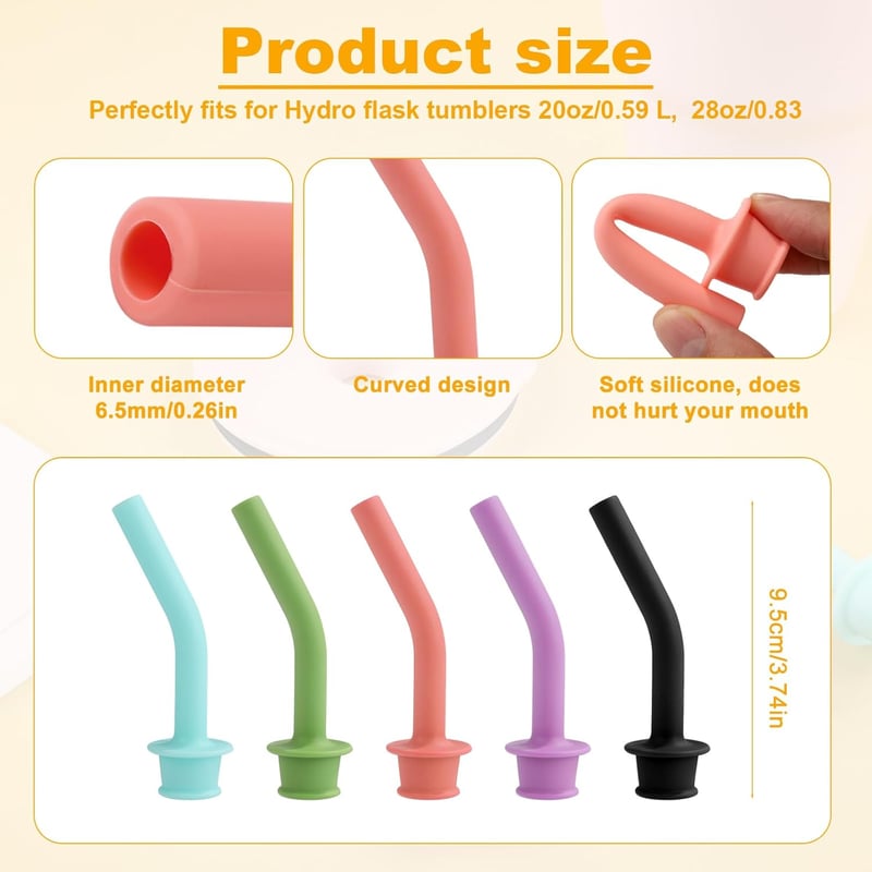 PEUTIER 5 db-os szívószál végzáró szett Hydro Flask pohárhoz, BPA-mentes, 5 szín
