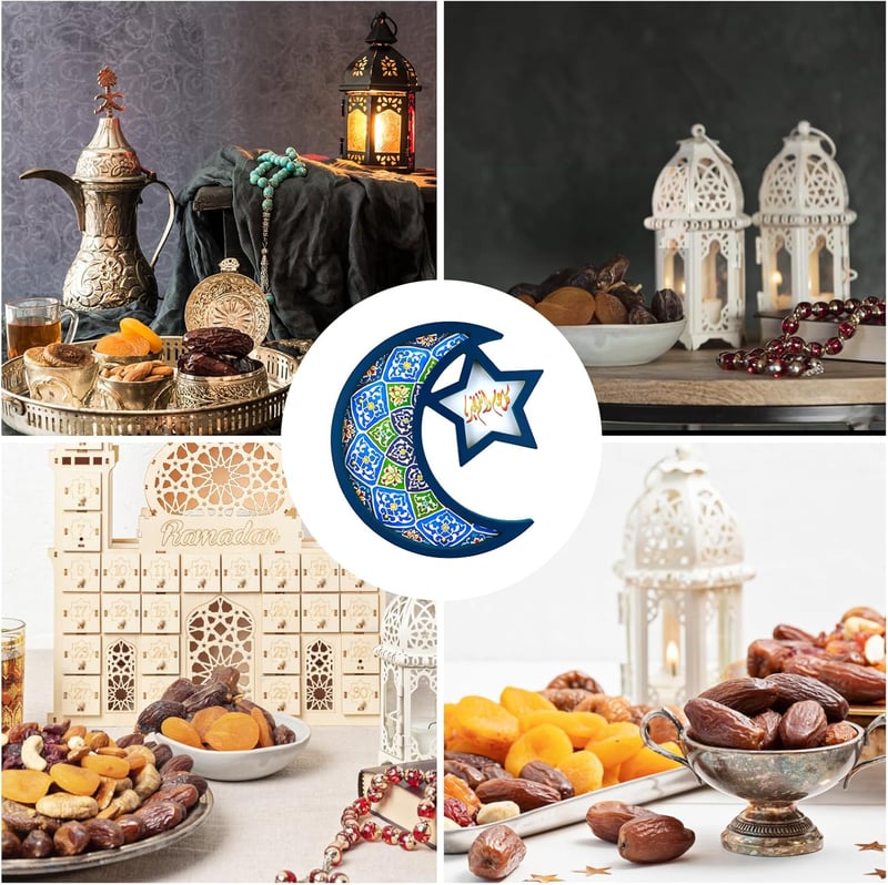 PEUTIER Fa Ramadán Tálca Holddal és Csillaggal, Eid Mubarak Dekoráció