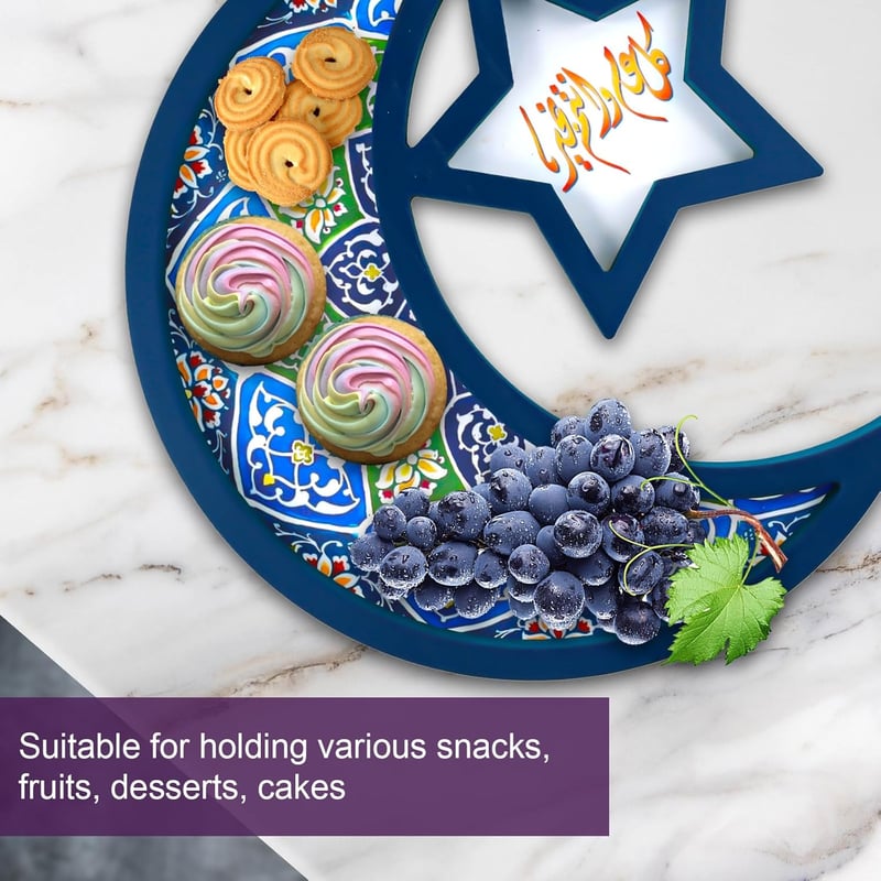PEUTIER Fa Ramadán Tálca Holddal és Csillaggal, Eid Mubarak Dekoráció