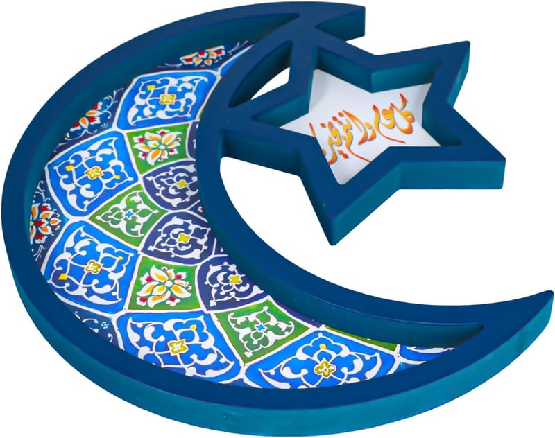 PEUTIER Fa Ramadán Tálca Holddal és Csillaggal, Eid Mubarak Dekoráció