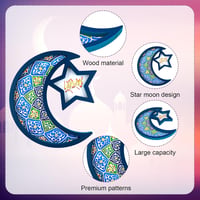 PEUTIER Fa Ramadán Tálca Holddal és Csillaggal, Eid Mubarak Dekoráció 4