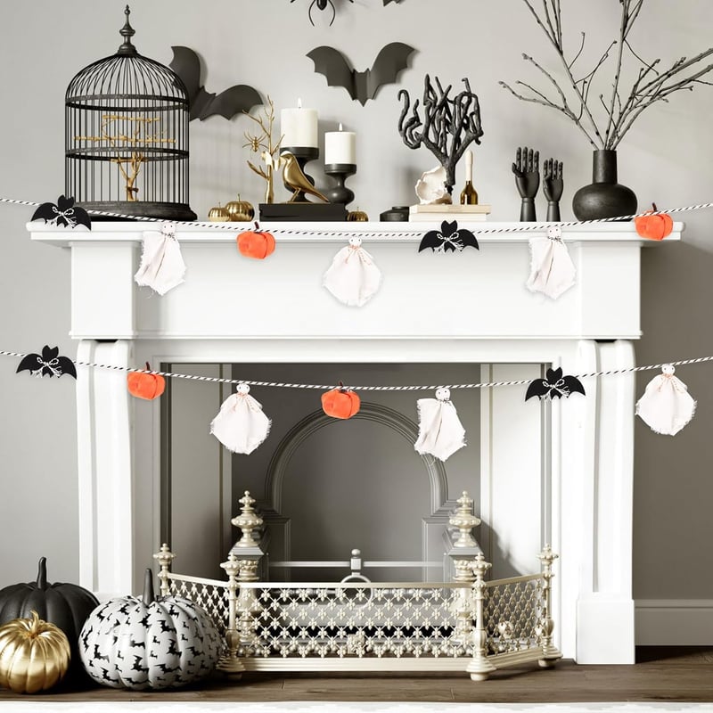 PEUTIER Halloween Dekoráció Fehér Fekete Szellem Tök Füzér Beltéri Kültéri
