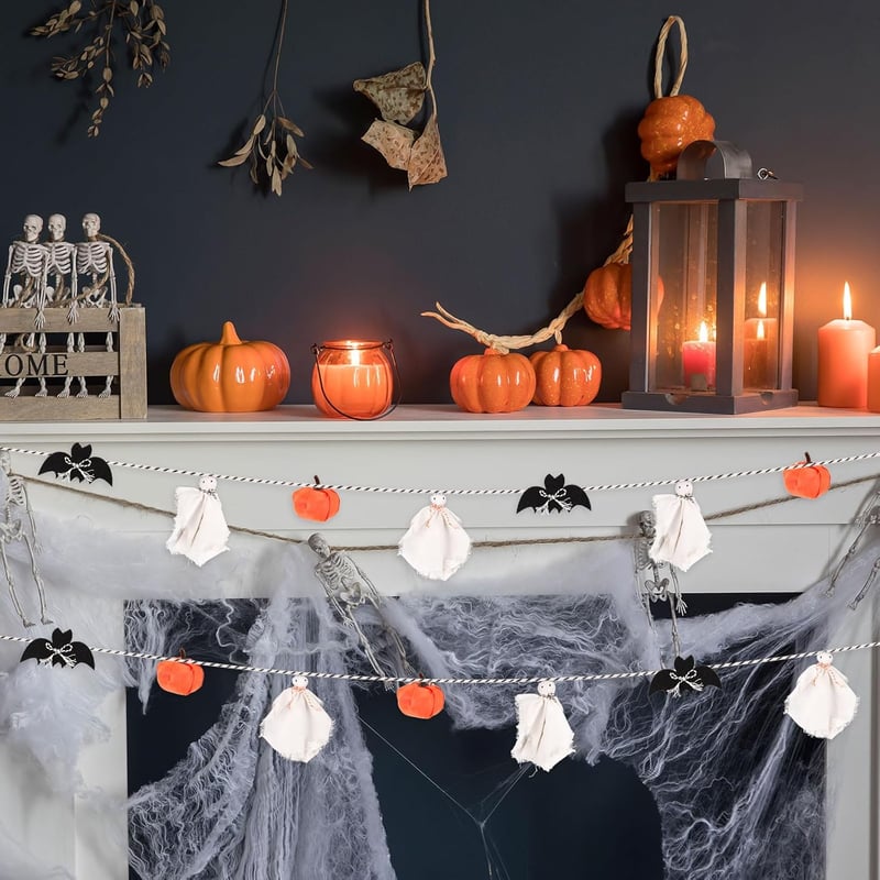 PEUTIER Halloween Dekoráció Fehér Fekete Szellem Tök Füzér Beltéri Kültéri