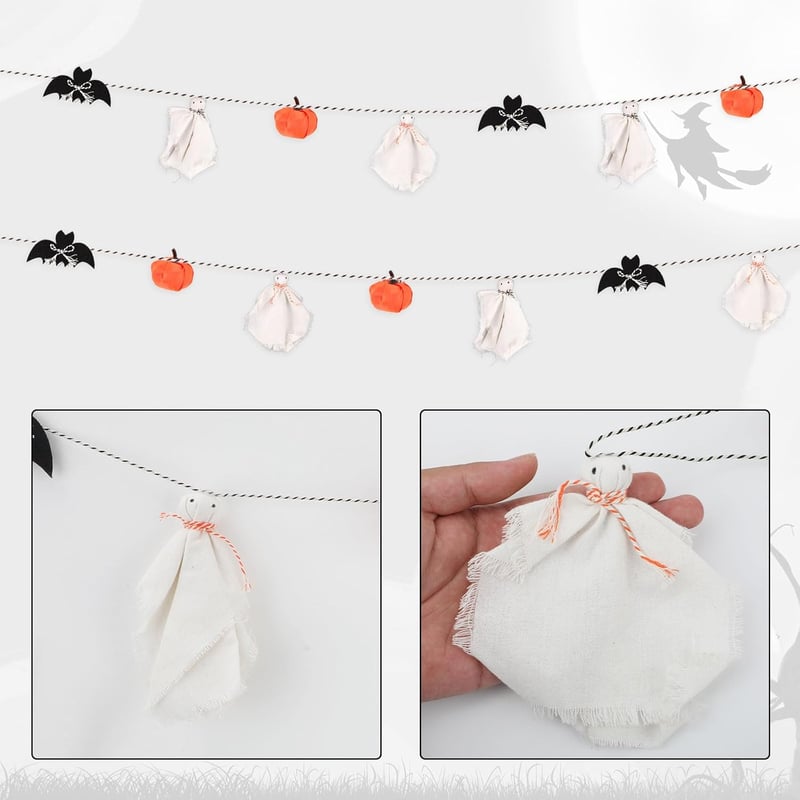 PEUTIER Halloween Dekoráció Fehér Fekete Szellem Tök Füzér Beltéri Kültéri
