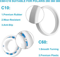 PEUTIER Medencetisztító Kerék és Csapágy Készlet - 8 db C60 Csapágy és 3 db C10 Gumi Abroncs - Polaris 180 280 360 380 Modellekhez Kompatibi 4