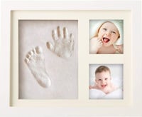 Súprava na odtlačky rúk a nôh PewinGo, sadrový odtlačok s rámikom z pravého dreva, biela, do 24 mesiacov, darček na baby shower, odtlačok labky 1