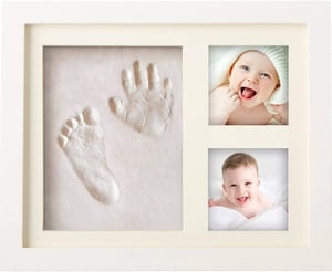 Súprava na odtlačky rúk a nôh PewinGo, sadrový odtlačok s rámikom z pravého dreva, biela, do 24 mesiacov, darček na baby shower, odtlačok labky