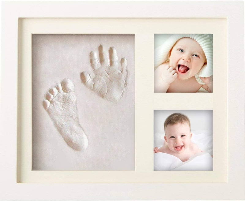 Súprava na odtlačky rúk a nôh PewinGo, sadrový odtlačok s rámikom z pravého dreva, biela, do 24 mesiacov, darček na baby shower, odtlačok labky