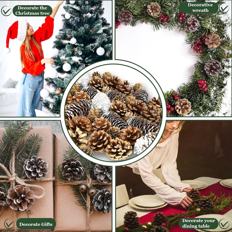 Pextian 28 db Havas Fenyőtoboz Szett - Karácsonyi Dekoráció Függő Zsinórral - Fenyőfa, Adventi Koszorú Díszítés, Téli DIY Kézműves Kellék