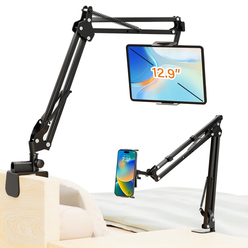 PEYOU Stojan na tablet k posteli a na stôl, 360-stupňový otočný držiak na iPad s pevnou nohou z uhlíkovej ocele, pre telefóny, Kindle a Nintendo Switch s uhlopriečkou 4,6 – 12,9 palca