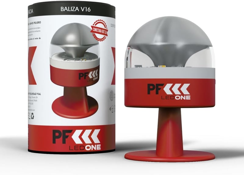 PF LED ONE V16 Autós Vészjelző Lámpa Geolokációval - DGT Jóváhagyott 2026-tól, eSIM Adatátvitellel 2038-ig, Piros LED Fénnyel