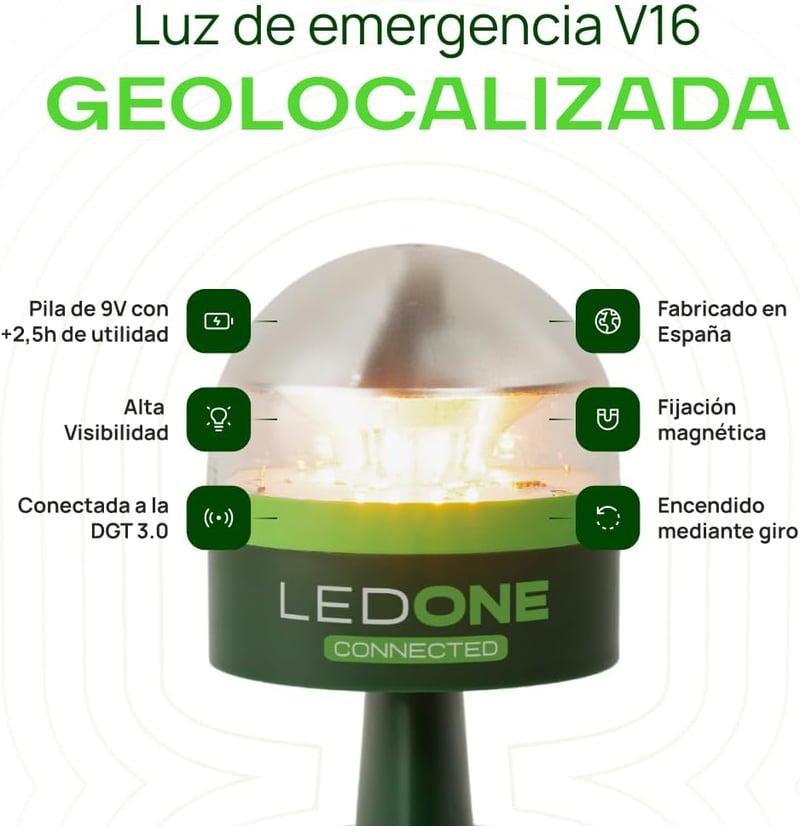 PF LED ONE V16 Vészjelző Lámpa - DGT Jóváhagyott, Geolokációs, Mobilkapcsolattal, Ingyenes Adatforgalommal 2038-ig, Elakadásjelző Háromszége