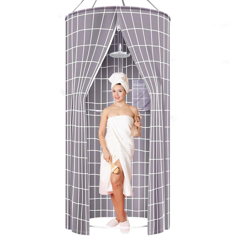 PFOIBOU Okrúhly sprchový záves 100x200 cm sivý, vodoodolný polyester, odolný voči plesniam, prateľný, vhodný na kempovanie, pláž, sprchu alebo toaletu, zabezpečuje súkromie