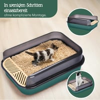 Litieră pentru pisici Pfotenolymp cu design deschis, pentru nisip aglomerant, cu rampă anti-scurgere și margine extinsă, verde închis, până la 3,6 kg 5
