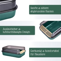 Litieră pentru pisici Pfotenolymp cu design deschis, pentru nisip aglomerant, cu rampă anti-scurgere și margine extinsă, verde închis, până la 3,6 kg 6