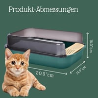Litieră pentru pisici Pfotenolymp cu design deschis, pentru nisip aglomerant, cu rampă anti-scurgere și margine extinsă, verde închis, până la 3,6 kg 3