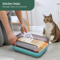 Litieră pentru pisici Pfotenolymp cu design deschis, pentru nisip aglomerant, cu rampă anti-scurgere și margine extinsă, verde închis, până la 3,6 kg 2